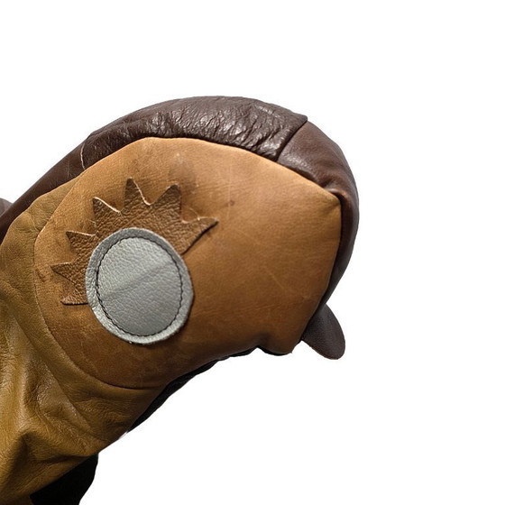 Image 1 of Vintage patchwork lederen schildpad poef, jaren 70