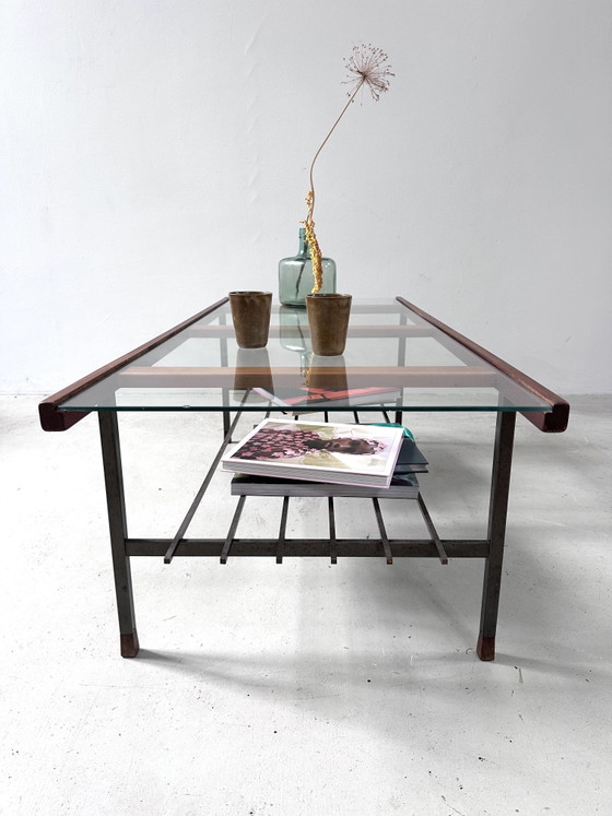 60’ Salontafel In Staal, Hout & Glas – Metal (photo 11 of 15)