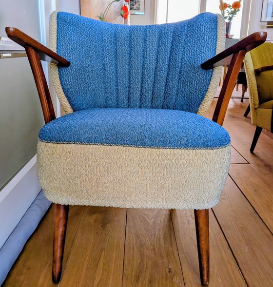 Poltrone vintage di metà secolo - retrò anni '50/'60, Merk onbekend, Tessile, Legno, Blu (foto 2 di 9)