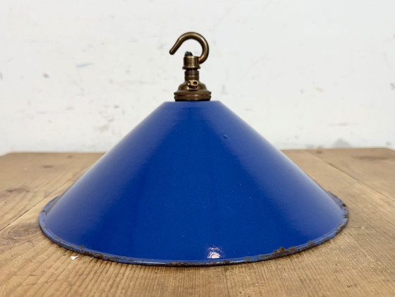 Image 1 of Lampada a sospensione industriale in smalto blu, anni '50