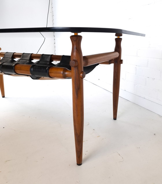 Image 1 of Vintage coffee table Danish design 70s teak/glass mid-century modern design brutalist