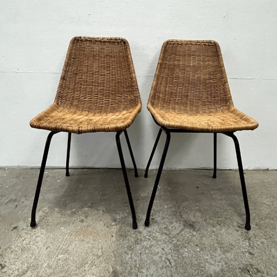 Image 1 of 7 chaises de salle à manger en rotin du milieu du siècle – Dirk van Sliedregt | Rohé