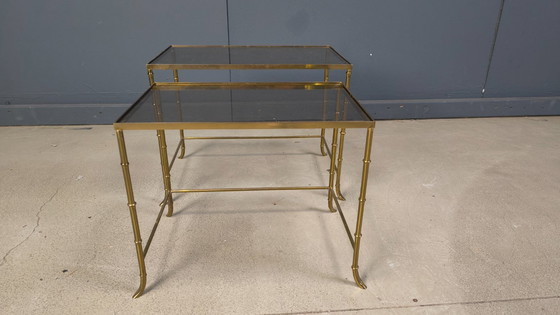 Image 1 of Brass faux bamboo nesting tables, 1960s