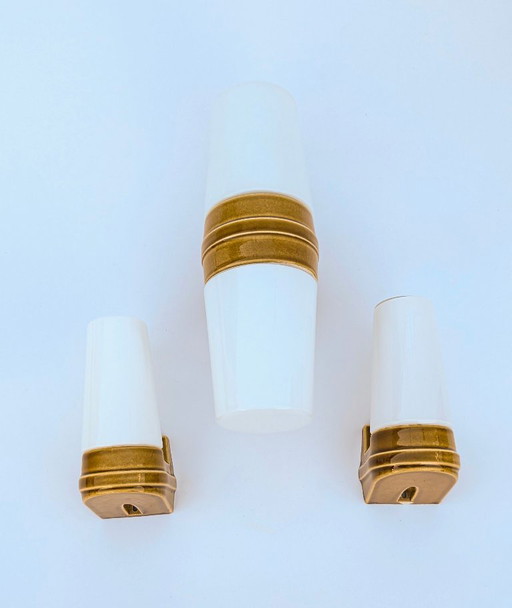 Mid-Century Matching Set of 3 Ochre Porcelain Wall Sconces (Models 6065 & 6080) by Sigvard Bernadotte for Ifö – 1960s