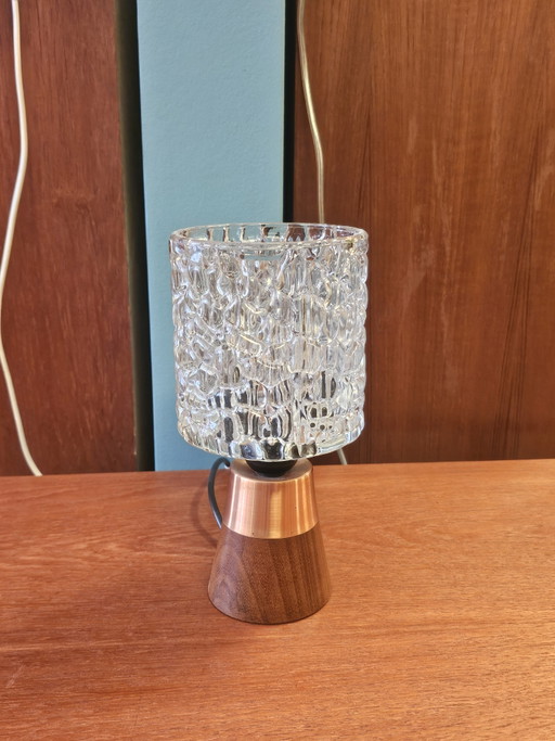 Vintage Glass Table Lamp Wooden Copper Base