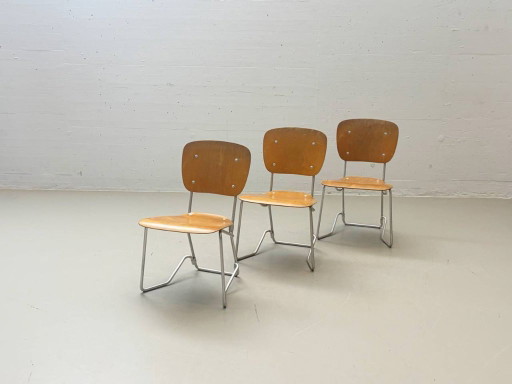 Set van 3 Armin Wirth klapstoelen van gevormd multiplex, Zwitserland, jaren 1950/60.