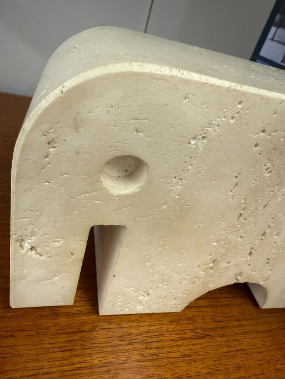 Image 1 of 2x Elefantenskulptur-Buchstützen aus Travertin von Enzo Mari, Italien, 1970er Jahre