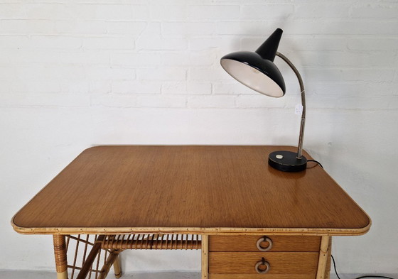 Image 1 of Vintage Louis Sognot Desk, Rattan 1960s