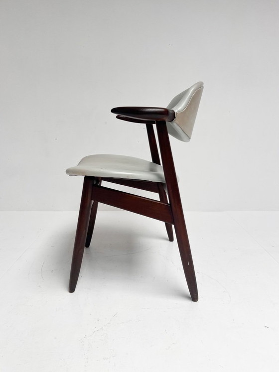 Image 1 of Silla de cuero gris con forma de cuerno de vaca, década de 1970.