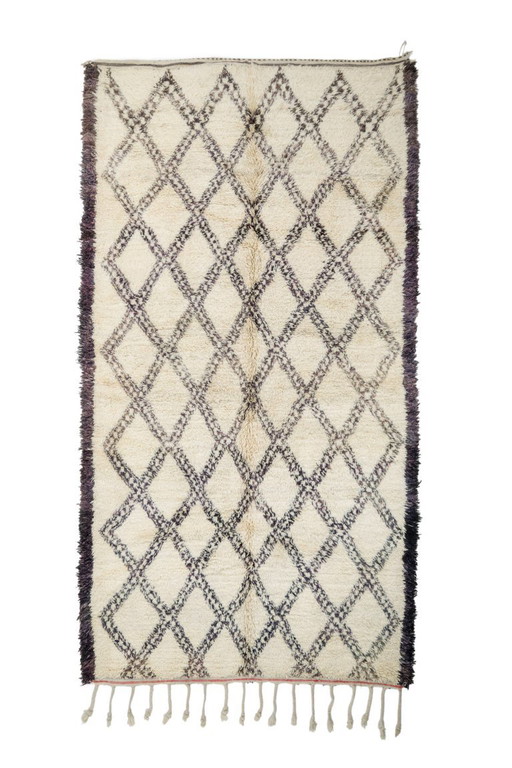 Alfombra Beni Ouarain marroquí vintage 355x190 cm - auténtica alfombra bereber de lana anudada a mano