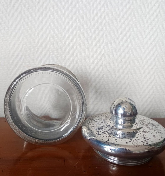 Image 1 of Vintage snoepschaal van omgekeerd beschilderd glas