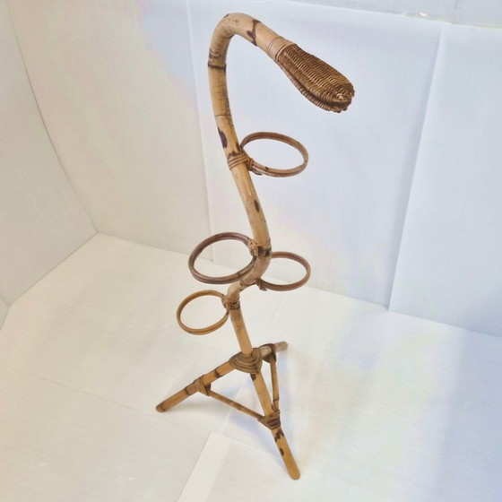 Image 1 of PORTE-PLANTES VINTAGE 1960 SERPENT GEANT EN BAMBOU & ROTIN 60S 1960S ANNEES 60