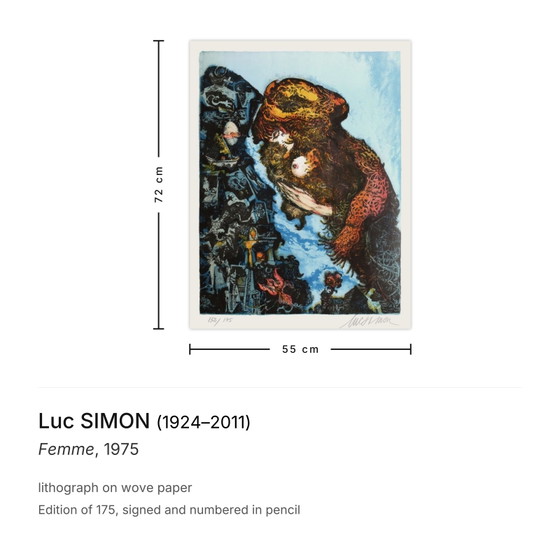 Luc SIMON Gesigneerde lithografie Femme 1975 – Litho's & Zeefdrukken, Paper (photo 3 of 5)