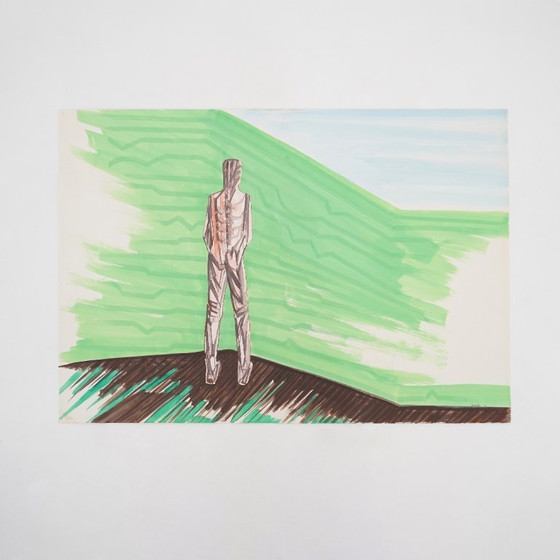 Image 1 of Mario Rossello, technique mixte sur papier, années 1970