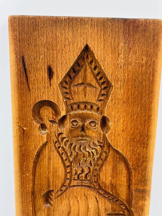 Image 1 of Moule ancien à spéculoos Saint Nicolas grand format bois sculpté