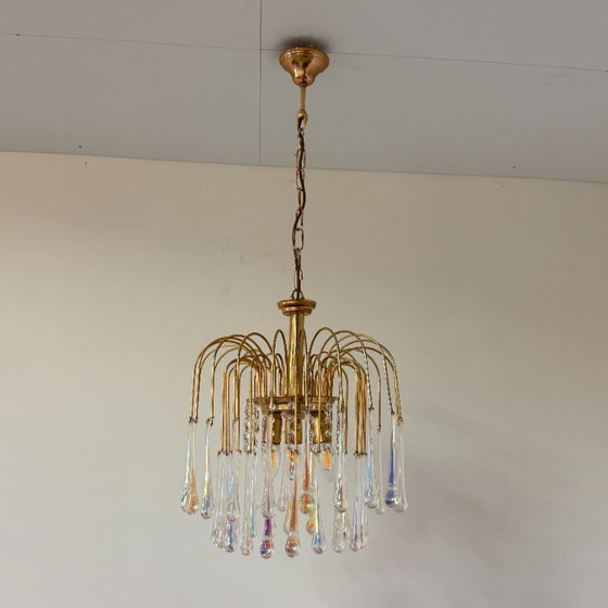 Image 1 of 3-tier teardrop chandelier with clear Murano glass