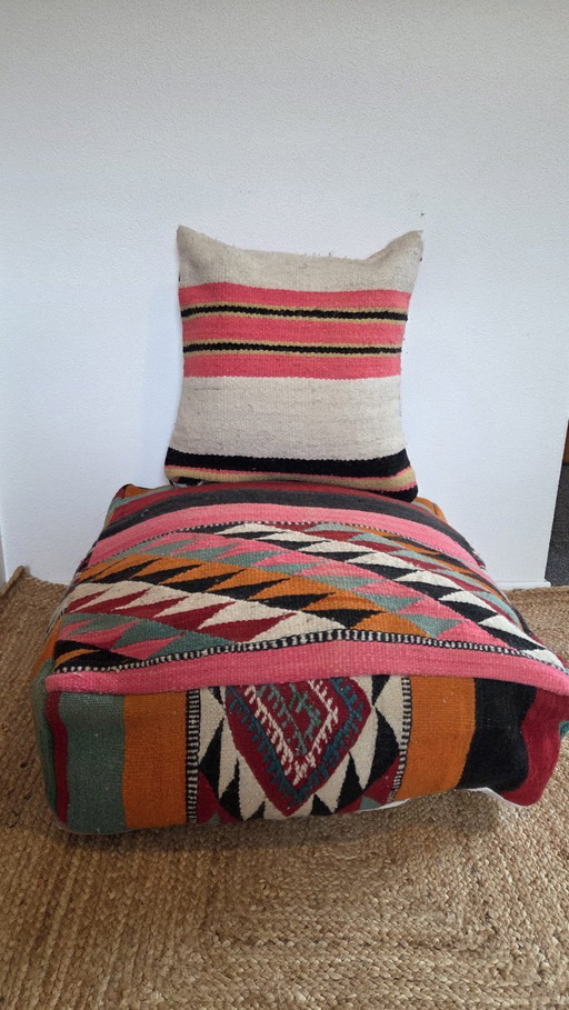 Vintage Kilim pouf set, Moroccan flooring