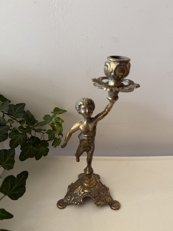 Image 1 of Candeliere in ottone con angelo