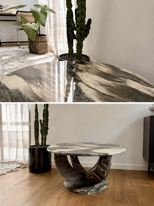 Table basse vintage en marbre Cipollino, design italien, années 1970/80