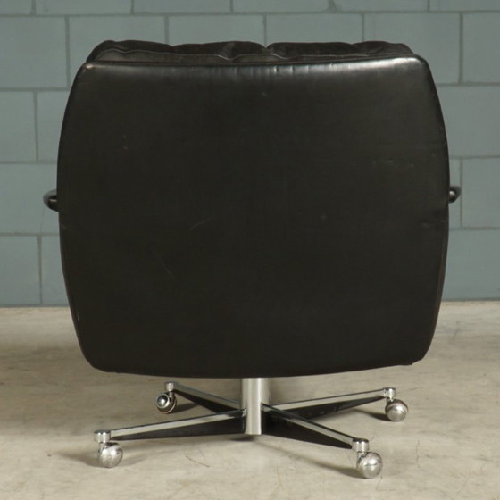 Image 1 of Vintage leather swivel armchair with footstool – 1970s