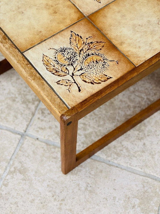 Image 1 of Set of 3 vintage nesting coffee tables in teak and earthenware, 1960