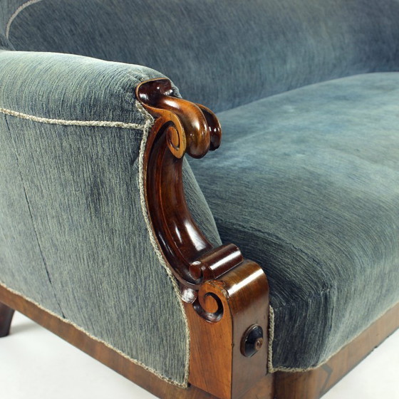 Image 1 of Divano Biedermeier unico in tessuto originale e impiallacciato in noce, Vienna, Austria 1825 circa