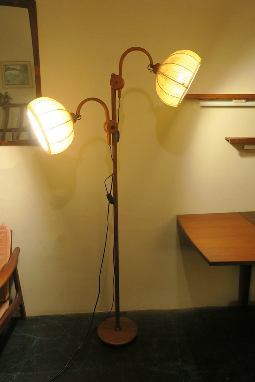 Domus Teak Multi-Adjustable Double Floor Lamp, Denmark 1970s
