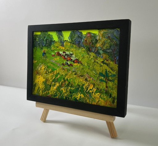 Original Oil Painting Summer Field Landscape Walk Through The Meadows