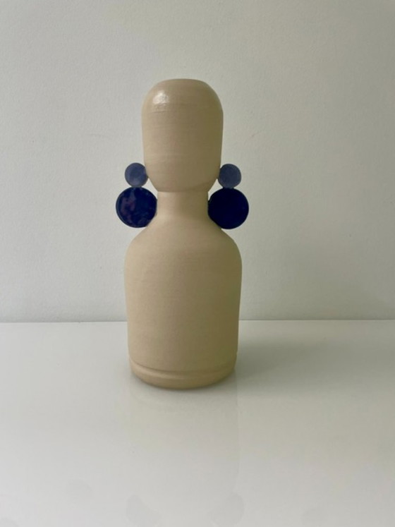 Image 1 of Dutch Design vase with blue accents - Potterie De Eekhoorn