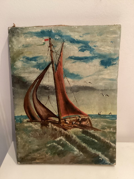 G.Devriendt- Authentiek maritiem olieverfschilderij op doek ( 1935).