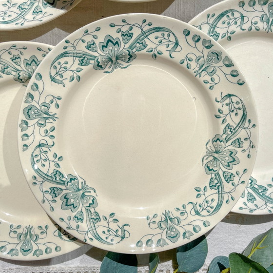 Set of 6 Antique Ironstone Dinner Plates "Figuig" – Longchamp, 19th Century – Crockery (photo 4 of 11)