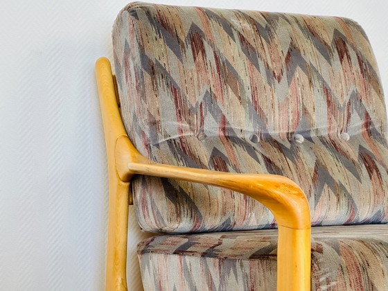 Image 1 of Vintage fauteuil van beukenhout met geometrische stof, 1970