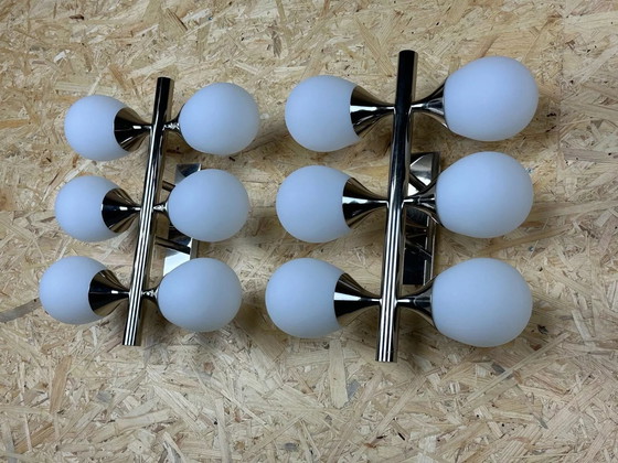 Image 1 of 2x 60s 70s 6-flame Sputnik wall lights from Kaiser Leuchten opal glass