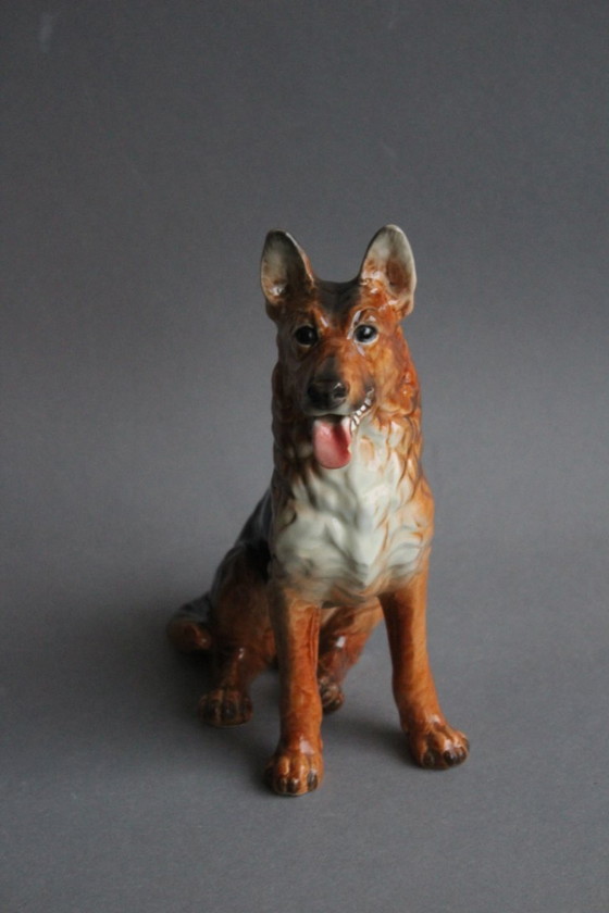 Image 1 of Goebel German Shepherd, large seated porcelain German Shepherd figurine, rare vintage animal figure