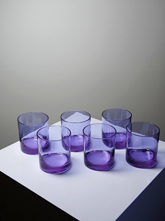 Image 1 of 6 Verres à whisky/cocktails cristal améthyste, design Mid Century années 1960-70