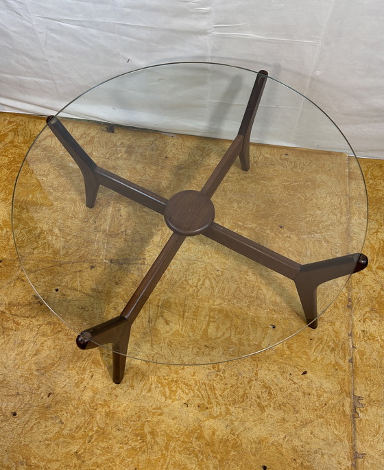 Image 1 of Mid-Century Retro Vintage Teak Coffee Table with Round Glass Top – 1960  In the Style of Adrian Pearsall | Danish Design Influen