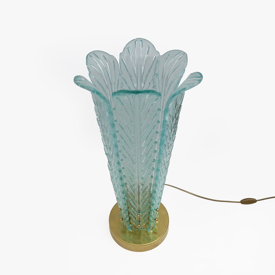 Image 1 of Mid Century Modern Messing en Murano Glas Blad Palm Tafellampen