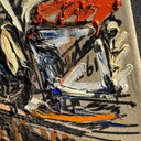 Schilderij in Van Gogh stijl uit 1961 van Oude Kerk gezien vanaf Oude Delftse Gracht