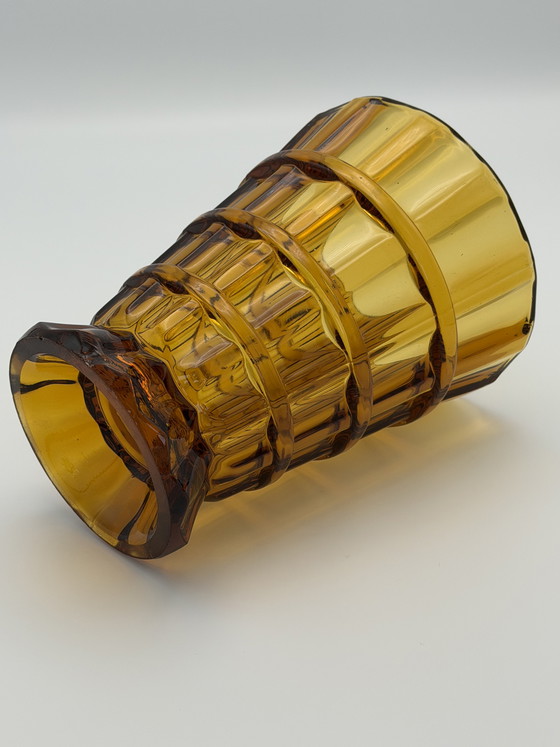 Image 1 of Vintage Amber Glass Vase – Mid Century Design – Heavy Pressed Glass