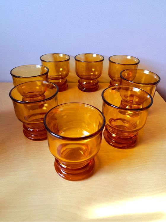 Image 1 of Set aus acht bernsteinfarbenen Gläsern, Pernod 1970