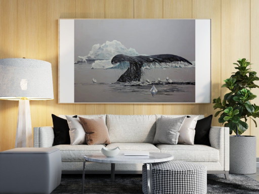 Origineel olieverfschilderij, hedendaagse kunst: zee, ijsberg, walvis zonder roeispanen (photo 2 of 7)