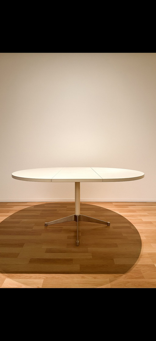 Vintage Herman Miller „Sockel-Ausziehtisch“ – Fehlbaum Produktion (1950er Jahre – Seltene Ausführung mit verchromtem Gestell)