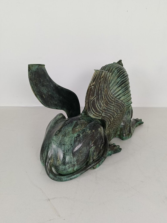 Image 1 of Bronze Sphinx Table with Glass Top