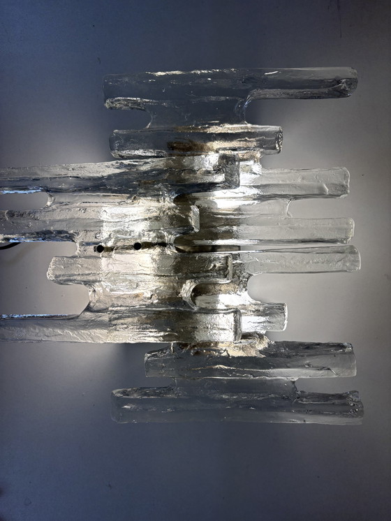 Image 1 of Gran lámpara de pared J.T. Kalmar 'PAN' en cristal hielo y níquel, años 70