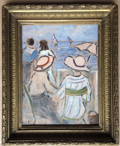 Painting by Henry Saint-Clair (1899-1990) "Elegant Women by the Sea"