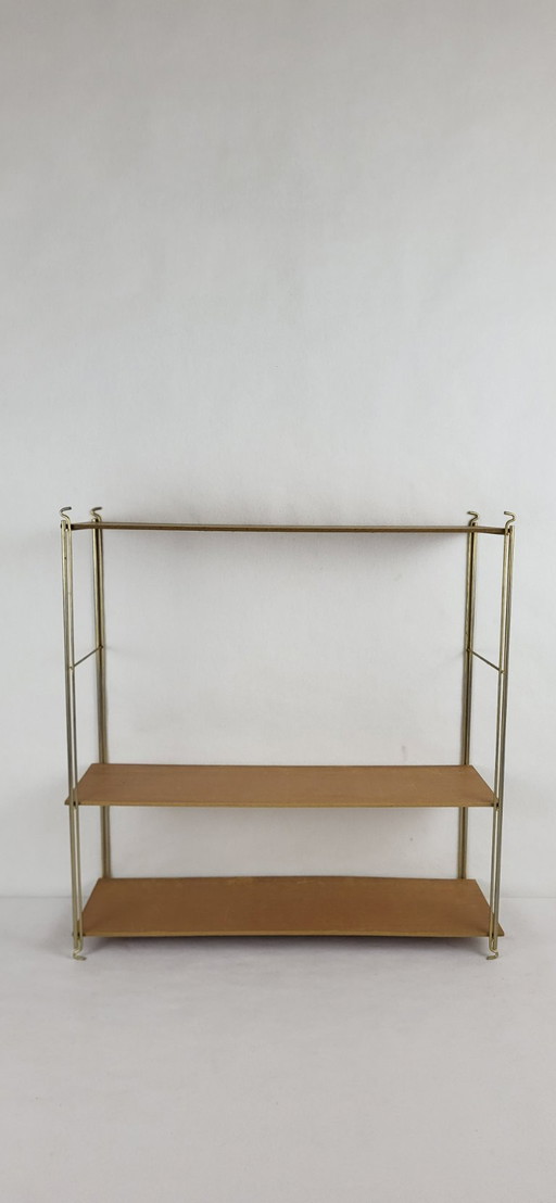 String Shelf Wood and gold metal 1960's