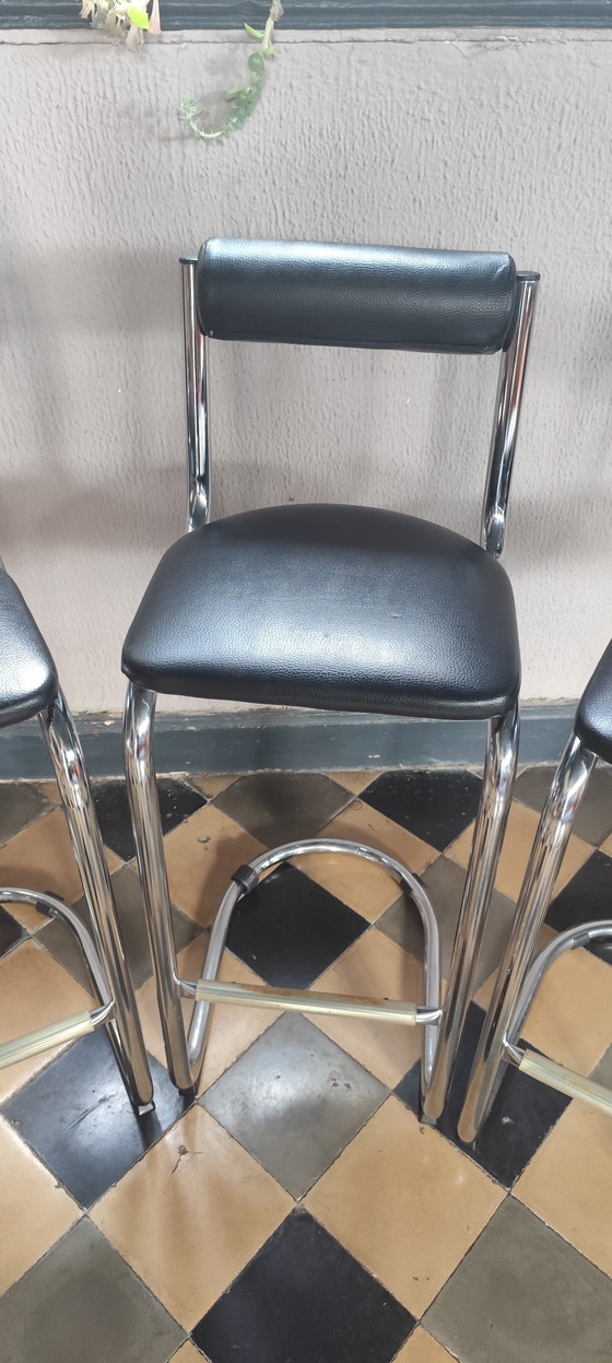 Image 1 of Set of 4 vintage bar stools, 1980