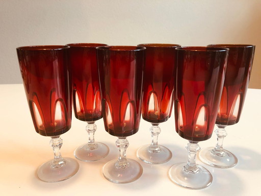 6X Vintage Cristal D'Arques Luminarc Rubinrot Champagnergläser