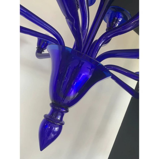 Image 1 of Blauer Glasleuchter, zeitgenössisch, Murano zugeschrieben