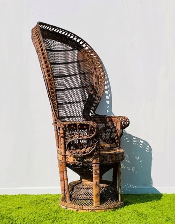 Image 1 of Fauteuil XL Peacock « Emmanuelle » en rotin. Vintage années 70.